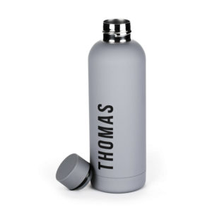 Termoflaske med navn matt grå