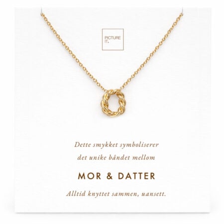 Mor og datter halskjede i 18 karat gullforgylt messinglegering med sammenflettet anheng